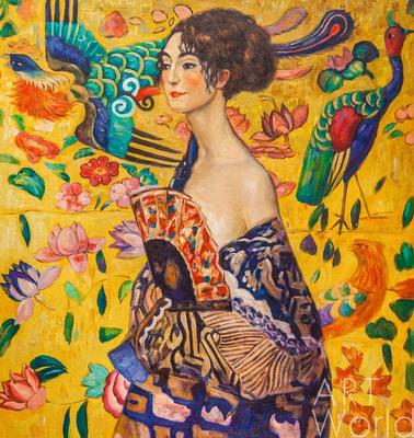 Картина Копия картины Густава Климта \"Дама с веером\", худ. С. Камский 50x50  SK210811 купить в Москве