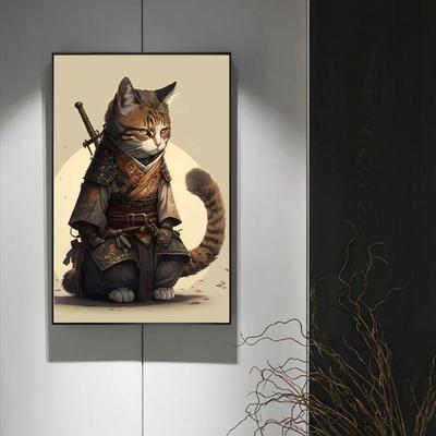 Японская кошка Самурай, забавное искусство, искусство, милый кот, животные,  аниме, декоративные картины для детской комнаты | AliExpress