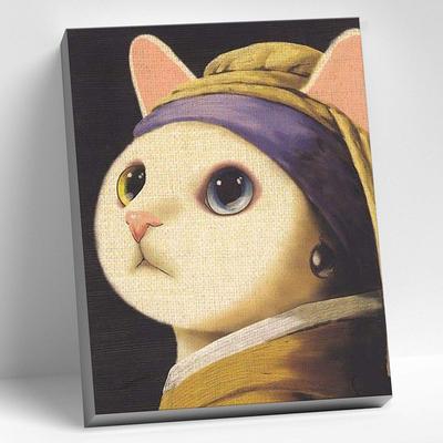 Купить картина по номерам 40х50 Кошка с жемчужной сережкой, цены на  Мегамаркет | Артикул: 100044848388
