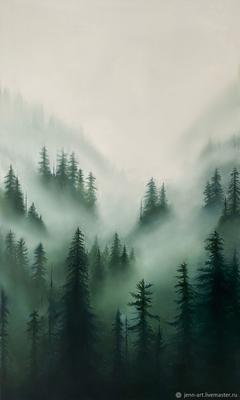 Картины маслом для интерьера Туманный лес. Лес в тумане. Пейзаж в  интернет-магазине Ярмарка Мастеров по цене 46750 ₽ – O3ODQRU | Картины,  Москва - доставка по России