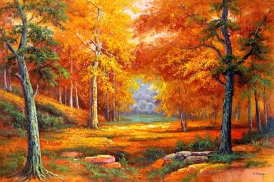 Картина маслом Осень в лесу
