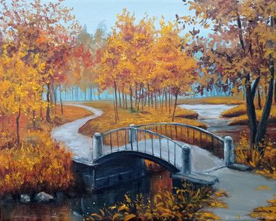Картина Пейзаж маслом \"Осенняя прогулка в парке\" 60x90 AS190703 купить в  Москве