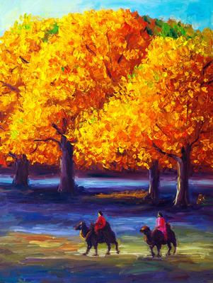 Осенний пейзаж маслом, осень, картина, живопись, рисунок, художник, дорога,  лес, холст — Пейзаж маслом