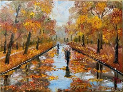 Золотая осень в реке Желтая картина маслом искусство Стоковое Фото -  изображение насчитывающей цвет, померанцово: 53495208