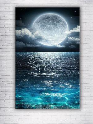 Картина на холсте для интерьера на стену - пейзаж ночь луна море 30х40 -  купить по низкой цене в интернет-магазине OZON (785808070)