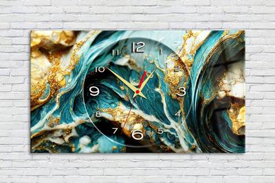 Часы настенные картина на стекле / картина с часами / большие / бесшумные /  \"Абстракция мрамор. Золотые волны\" (70X40 см), Diva Kartina - купить по  низкой цене в интернет-магазине OZON (760718635)