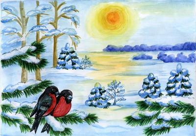 Картина маслом \"Зима в деревне\" Боровкова