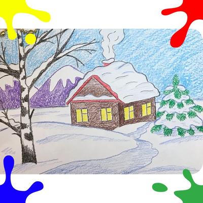 Картина по номерам \"Зима в деревне\"