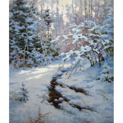 Русская зима -пейзаж маслом художника Дёмина