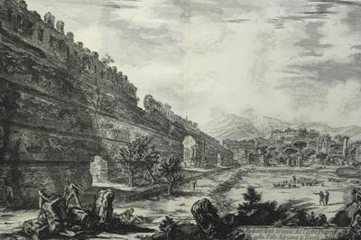 Вид на храм Антонина и Фаусины в Кампо Вакцино\" - конец XIX века - гравюра  Пиранези |