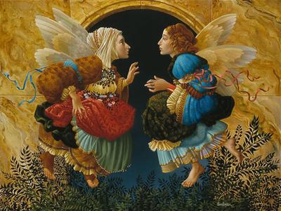 Солнечные ангелы» - гобеленовые картины в расписном багете размером 30*30  см купить в «ArtAngels».