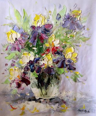 Ирисы – Картина маслом с цветами - Vinogradskaya Evelina painting