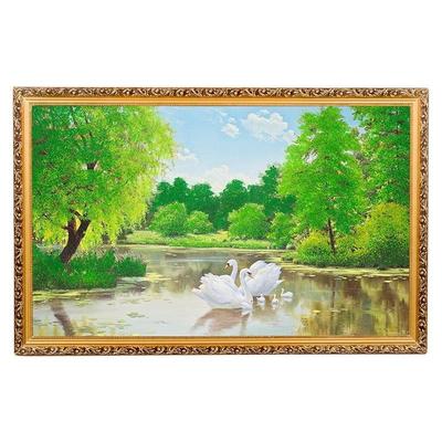 Репродукция картины «Лебеди на пруду» из каменной крошки в подарок  ценителям благородных птиц
