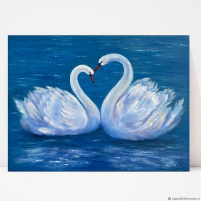 Репродукция картины \"Озеро с лебедями\". Картина маслом на холсте \"Озеро с  лебедями\"