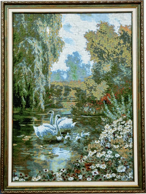 Репродукция картины «Лебеди на закате» из каменной крошки в подарок  ценителям летней природы