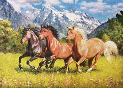 Модульная картина \"Бегущие лошади\"