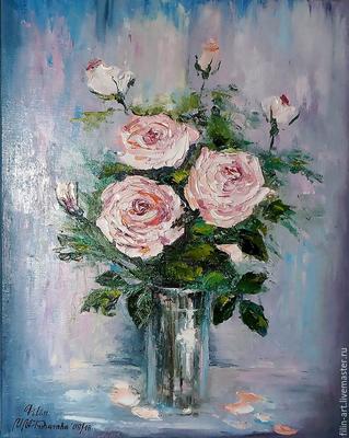 Картина маслом \"Розы в тонкой вазе\" — В интерьер