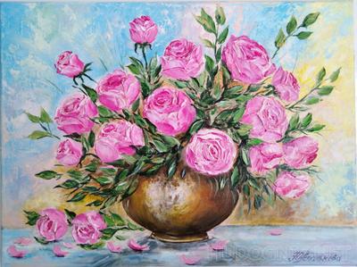 Картины Розы — Холст Mасло — Евгения Корнеева | Букет Розы Маслом