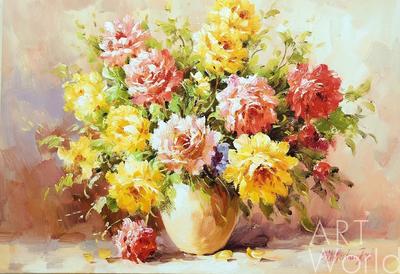 Розы в стеклянной вазе» картина Джанильятти Антонио маслом на холсте —  купить на ArtNow.ru