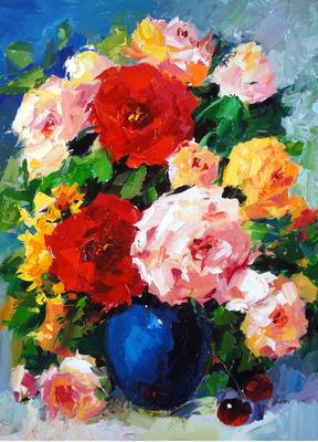 Розовые розы картина живопись на холсте акрилом цветы в саду миниатюра с  цветами 15 х 20 см Художник Инесса (ID#1362110787), цена: 1595 ₴, купить на  Prom.ua
