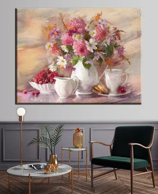 Магазин панно на стену: Картина с цветами на холсте из штукатурки - барельеф