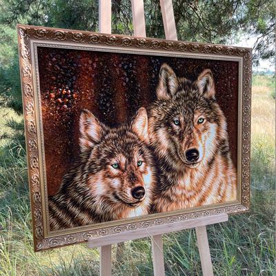 Стая волков | Купить картину с волками из янтаря в Украине — UKRYANTAR