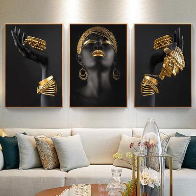 Портрет черной женщины в африканском стиле, холст, картина с золотыми  украшениями, абстрактные постеры и принты для декора гостиной, без рамки –  лучшие товары в онлайн-магазине Джум Гик