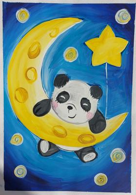 Панда на луне | Рисунки малышей, Детские рисунки, Детские художественные  проекты
