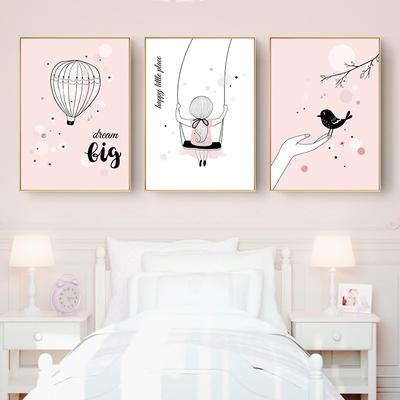Декор для детской комнаты розового цвета, Постер в скандинавском стиле,  Мультяшные картины для детской комнаты, постеры и принты, настенная Картина  на холсте без рамки | AliExpress