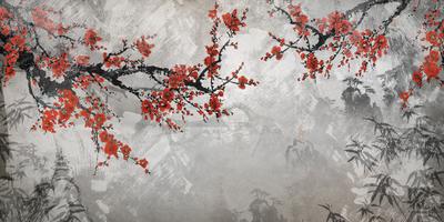 Картины Цветы \"Цветущее дерево на потертом фоне в японском стиле\" - арт  0120022067 | Купить в интернет-магазине Фото в дом - Фото в дом