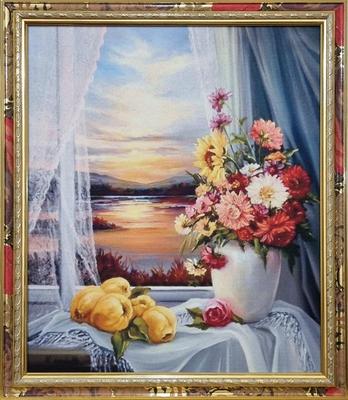 Репродукция картины с золотой раме «Цветы на темном фоне» - купить за 4000  руб в интернет-магазине DG-Home