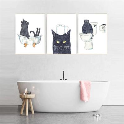 Купить Забавный черный кот, туалет, холст, картина, акварель, постер с  животными, туалет, настенное искусство, украшение для ванной комнаты,  домашний декор, картина | Joom