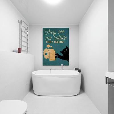 Картина на холсте с изображением кота для ванной комнаты, настенная  живопись для туалета, черный кот, она видела меня, цитаты Роулинг, печатный  постер – лучшие товары в онлайн-магазине Джум Гик