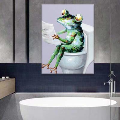 Забавная Настенная картина в ванную комнату ручная роспись счастливая  лягушка большая книга для чтения картины с рамкой для гостиной  скандинавский Декор | AliExpress