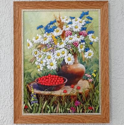 Купить Вышитая лентами картина Розы в саду | Skrami.ru
