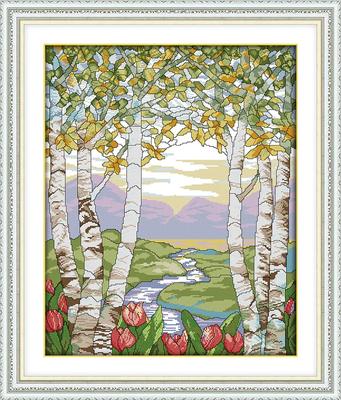 Картина на опушке пейзаж вышивка крестиком ручная работа н1312: цена 180  грн - купить Картины на ИЗИ | Украина