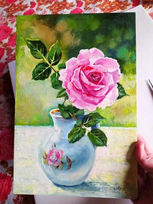 Картина Роза в вазе Масло 20 х 30 Натюрморт Цветок маслом • современные  художники
