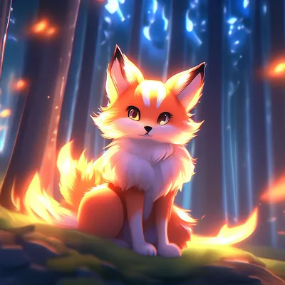 Огненная аниме лисица, пушистая, …» — создано в Шедевруме