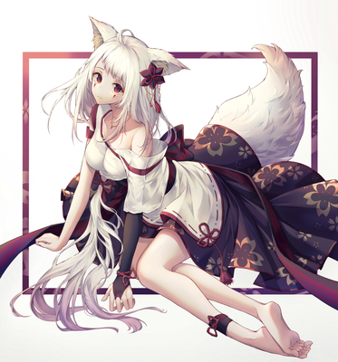 Девушка аниме в белом платье гуляет по лесу с белым котом, Белошерстная лиса,  аниме белая лиса, белая лиса, лиса и куст - SeaArt AI