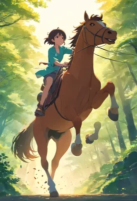 Девушка аниме на лошади» — создано в Шедевруме
