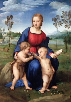 Картина МАДОННА с картины Перуджино \"Madonna con Bambino con San Giovannino  e un angelo\" 19-20 век