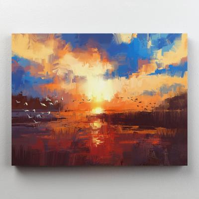 Интерьерная картина на холсте \"Масляная живопись закатный пейзаж\" размер  40x30 см - купить по низкой цене в интернет-магазине OZON (541040568)