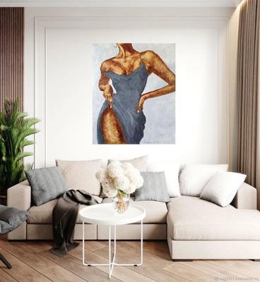 Интерьерная картина на холсте на стену/постер/ арт золотые листья  абстракция с синим 50х70 - купить по низкой цене в интернет-магазине OZON  (296863057)
