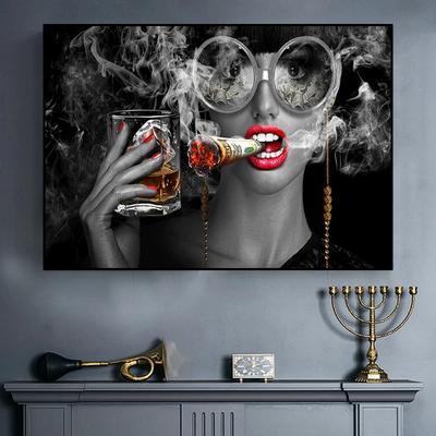 Современные картины на холсте, модные картины с изображением девушки,  сжигающей деньги, курительной и впитывающей кожу стены, фотография для  украшения дома | AliExpress
