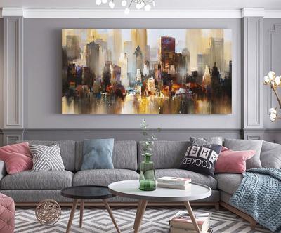 Расписанная вручную Дешевая современная Модульная картина 5 панельная  Абстрактная Картина на холсте newyork картины на стену с изображением  города для украшения гостиной | AliExpress