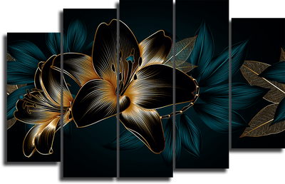 Модульная картина - нежные цветы на черном фоне