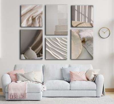 Модульные картины в интерьере гостиной над диваном фото фотографии