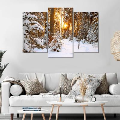 Большая модульная картина на холсте на стену в спальню, гостиную -  солнечный зимний лес-sunny winter forest 90х60 - купить по выгодной цене в  интернет-магазине OZON (789330397)
