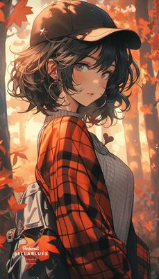 Captivating Autumn Beauty: Anime Woman Embracing the Fall