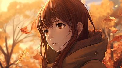аниме девушка с длинными волосами среди осенних листьев, аниме манга  картинка, манга, аниме фон картинки и Фото для бесплатной загрузки